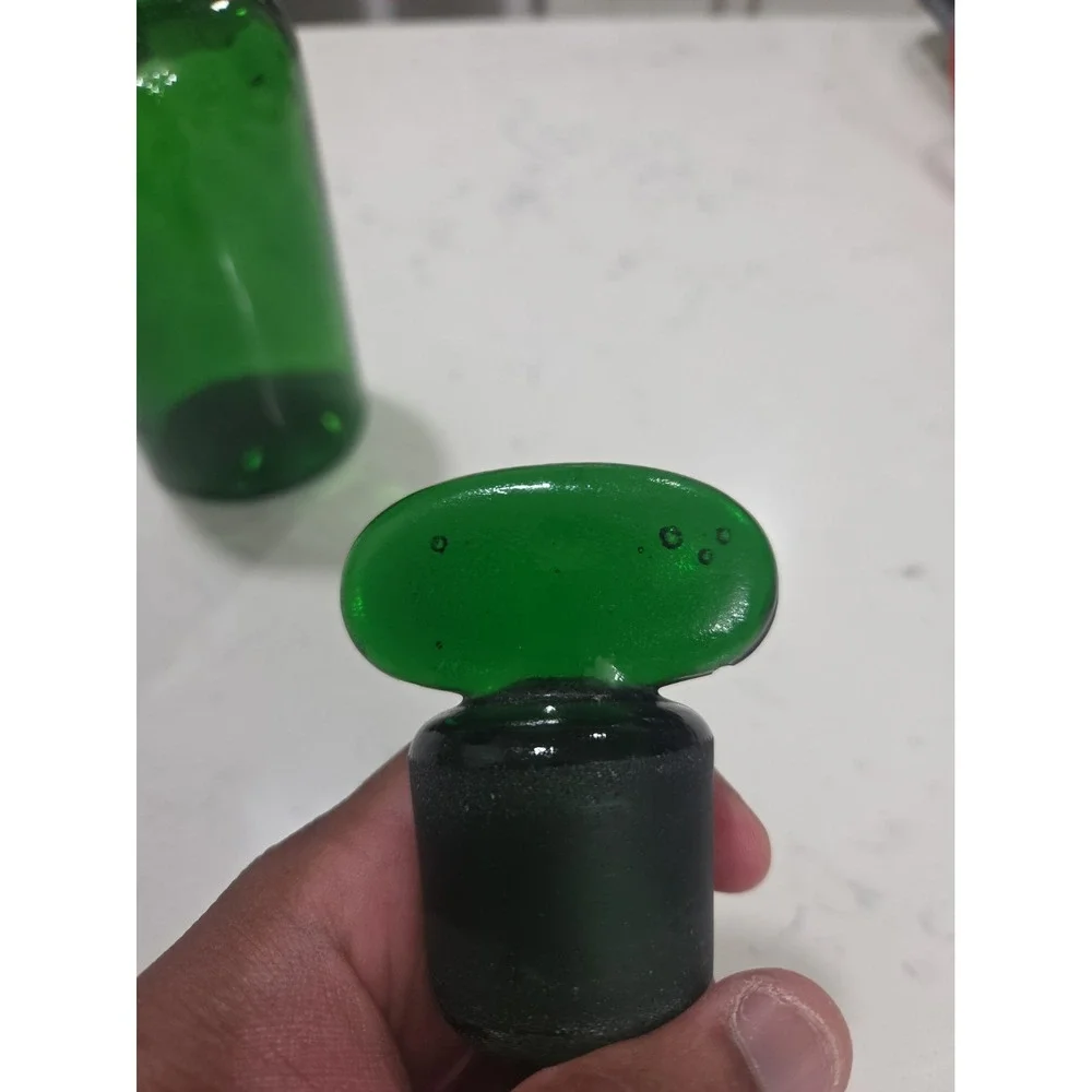 Vintage Empoli Emerald Green Glass Apothecary Lidded Jar ITALY Tab Handle 8